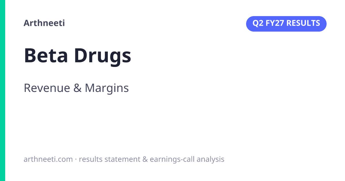 Beta Drugs Q2 Results 2026: Revenue ₹31 Cr, EBITDA margin 23.2%
