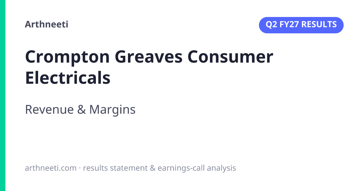 Crompton Greaves Consumer Electricals Q2 Results 2026: Revenue & Margins